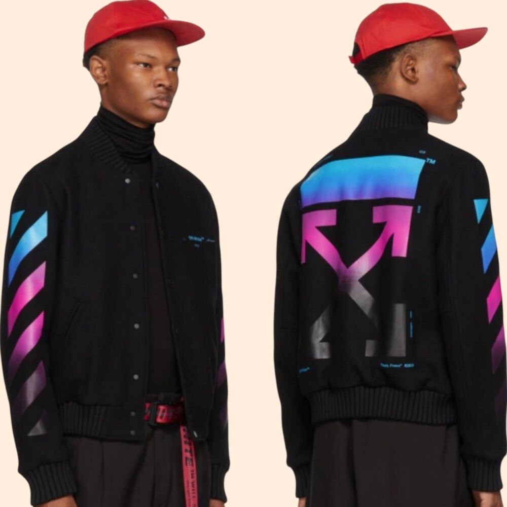 Off-White Black Diagonal Wool Bomber Jacket